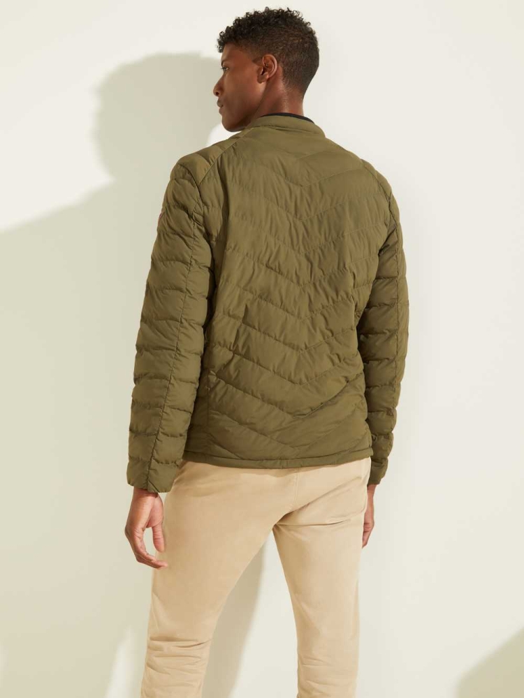 GUESS Slim Fit Puffer Men's Jackets Olive | UK1237RUP