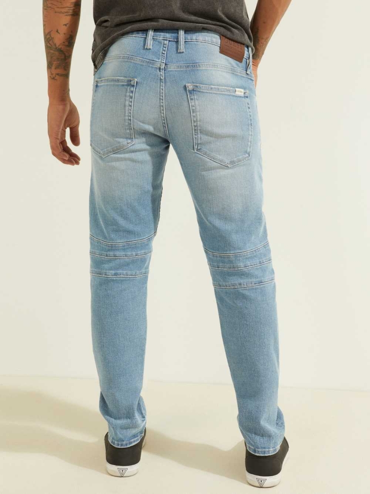 GUESS Slim Tapered Pintuck Moto Men's Jeans Blue White | UK3956JTK