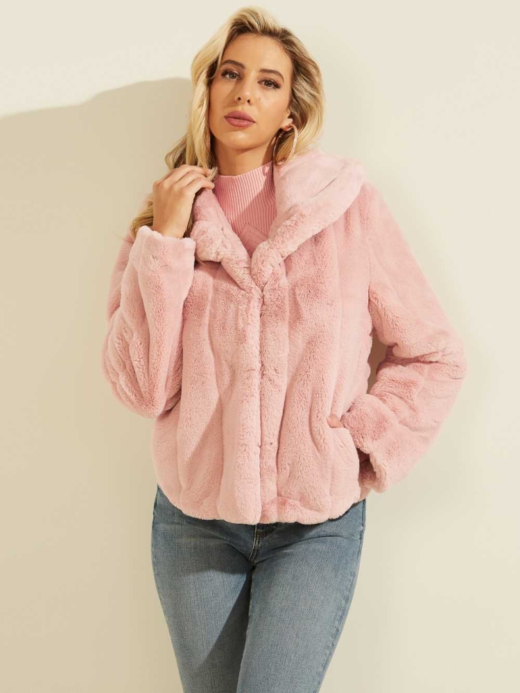 GUESS Sophy Faux-Fur Women's Jackets Pink | UK0759MPH