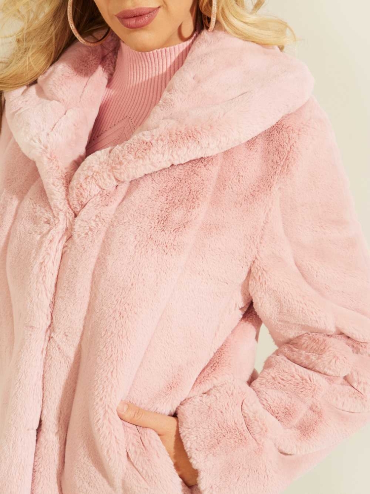 GUESS Sophy Faux-Fur Women's Jackets Pink | UK0759MPH