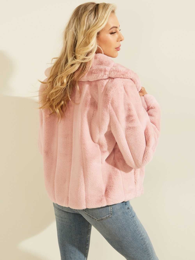 GUESS Sophy Faux-Fur Women's Jackets Pink | UK0759MPH