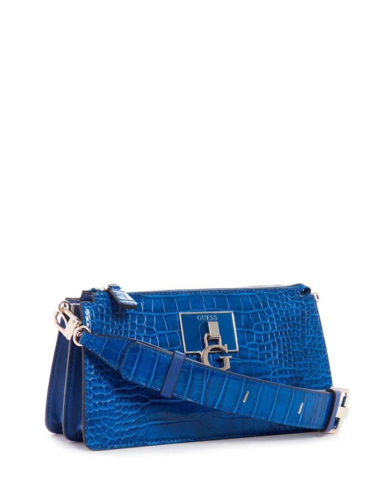 GUESS Stephi Mini Zip Women's Crossbodies Blue | UK6510XJM