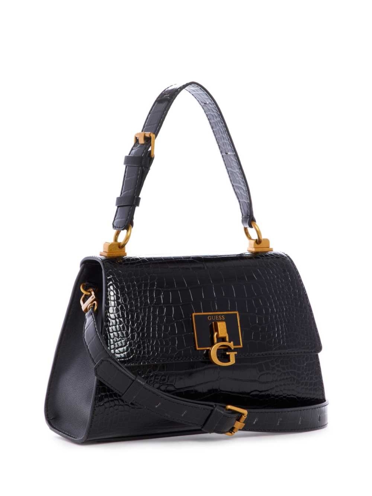 GUESS Stephi Top-Handle Flap Women's Crossbodies Black | UK5371EUB