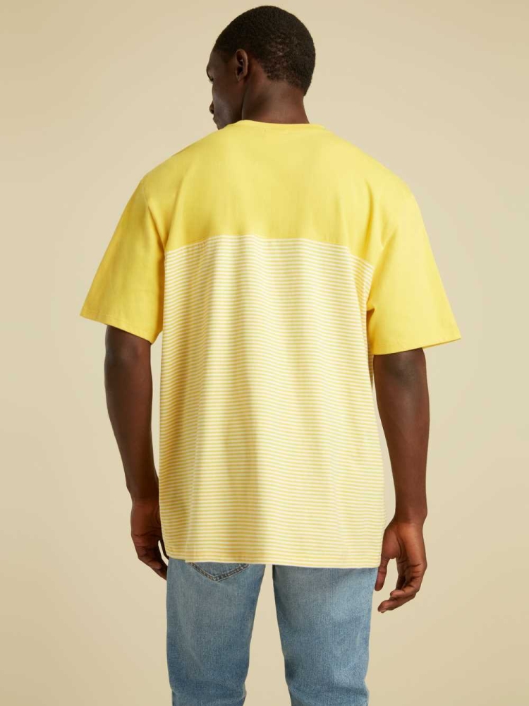 GUESS Striped Summer Games Men's T-Shirts Yellow | UK0375JXN