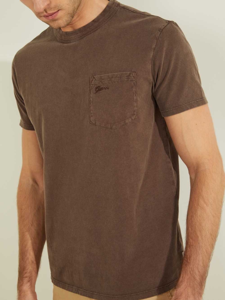 GUESS Sueded Jersey Men's T-Shirts Chocolate Brown Multicolor | UK8295QBE