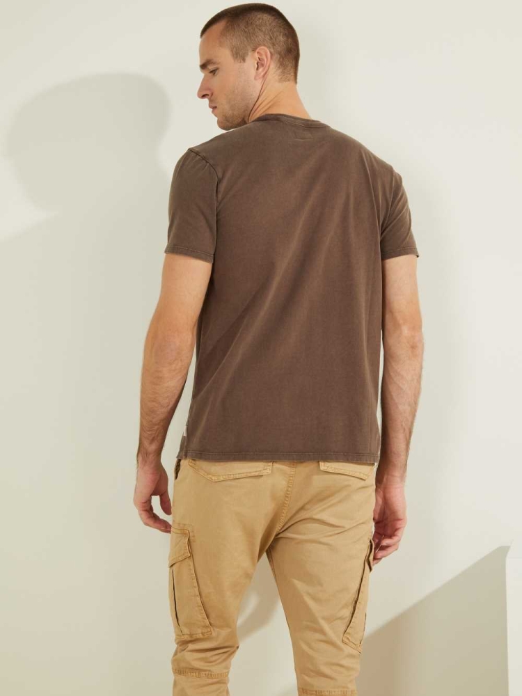 GUESS Sueded Jersey Men's T-Shirts Chocolate Brown Multicolor | UK8295QBE