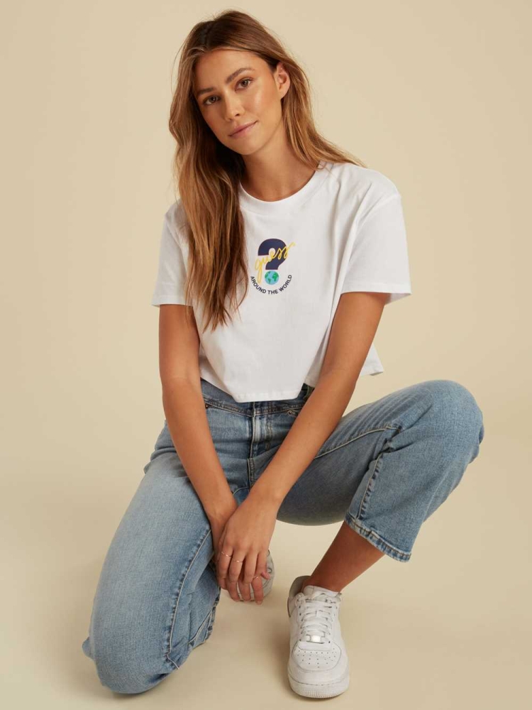 GUESS Summer Games Crop Women's T-Shirts White | UK6315GWE