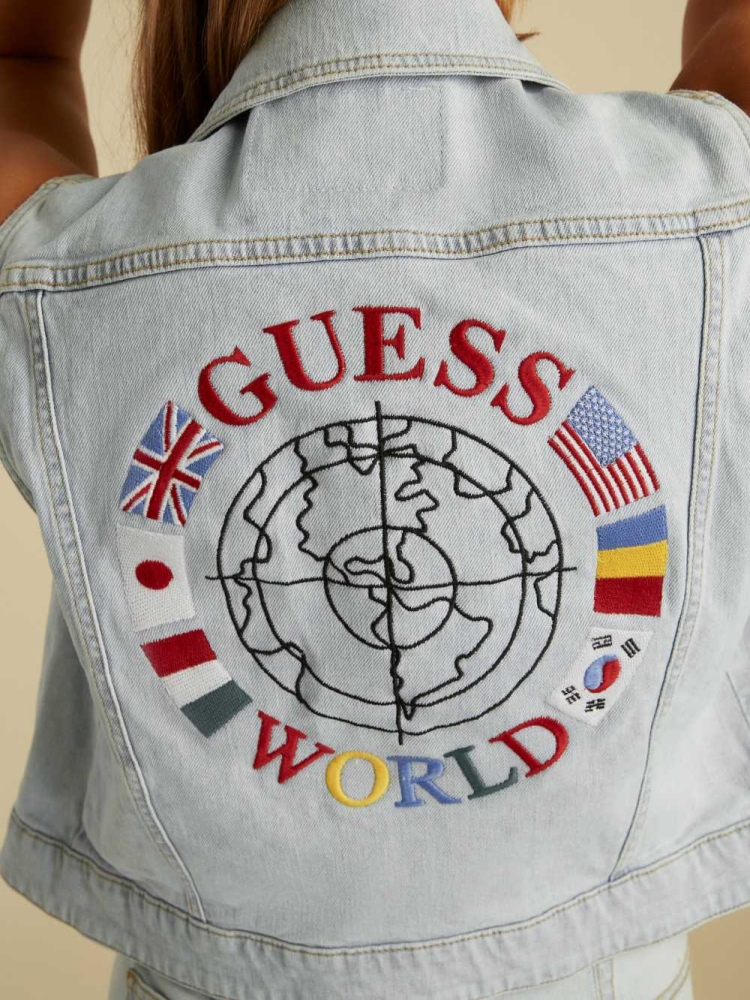 GUESS Summer Games Denim Women's Vest Light Wash | UK8607JDF