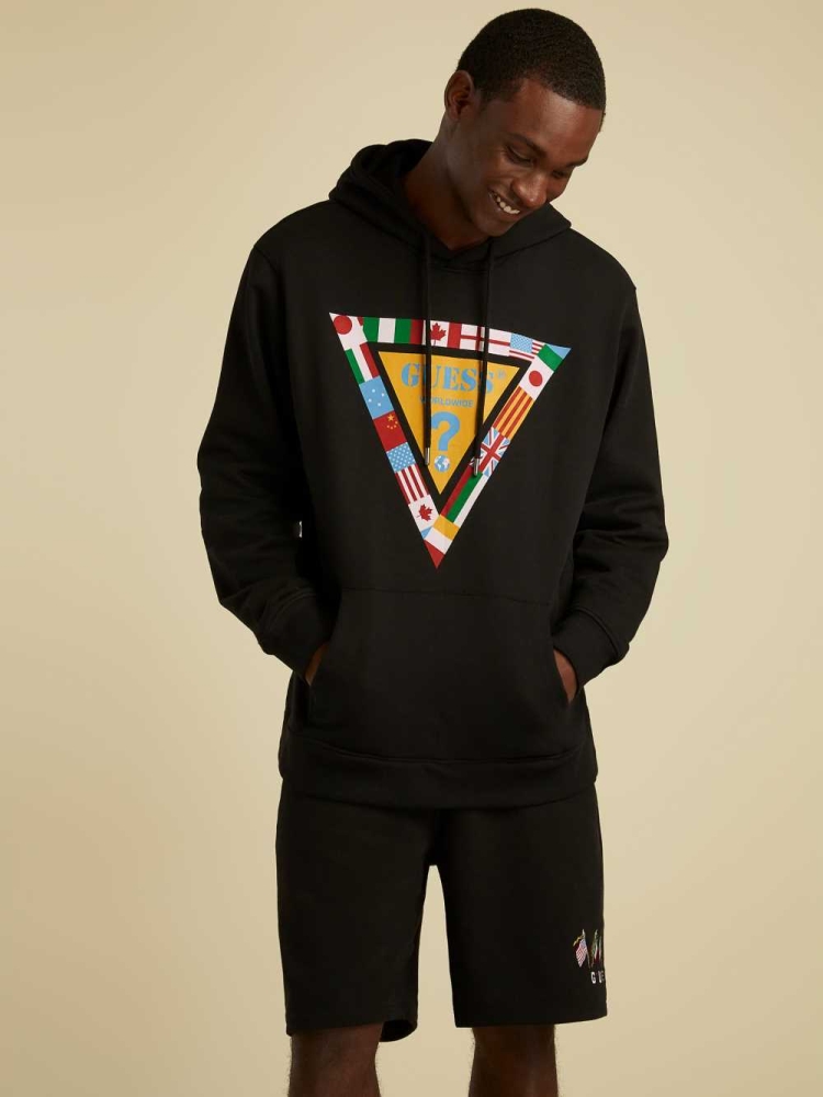 GUESS Summer Games Logo Men's Hoodies Black | UK3697LOK