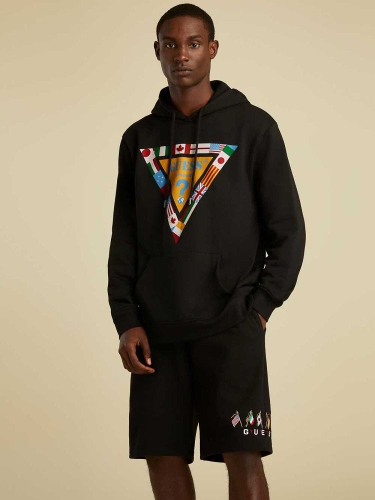 GUESS Summer Games Logo Men's Hoodies Black | UK3697LOK