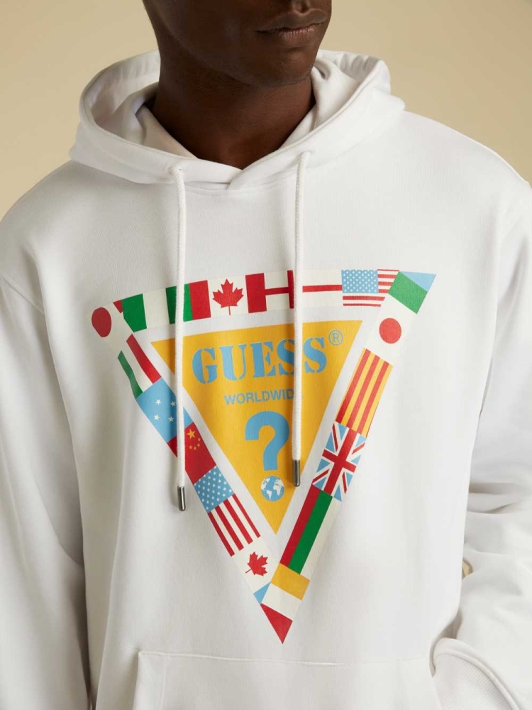 GUESS Summer Games Logo Men's Hoodies White | UK9402QAY