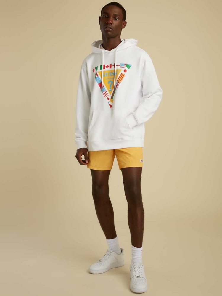 GUESS Summer Games Logo Men's Hoodies White | UK9402QAY