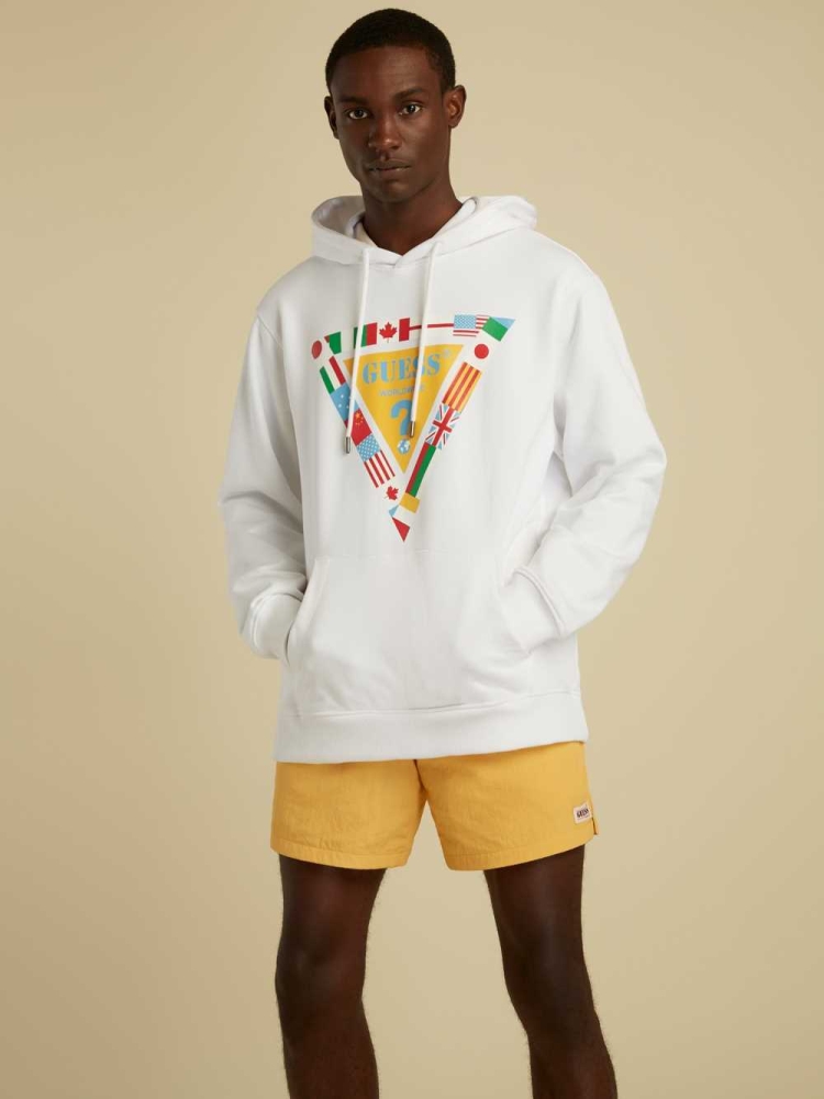 GUESS Summer Games Logo Men's Hoodies White | UK9402QAY