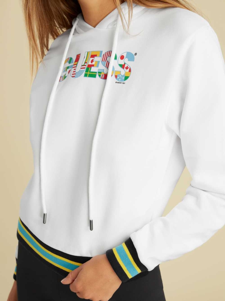 GUESS Summer Games Logo Women's Hoodies White | UK3541GLV