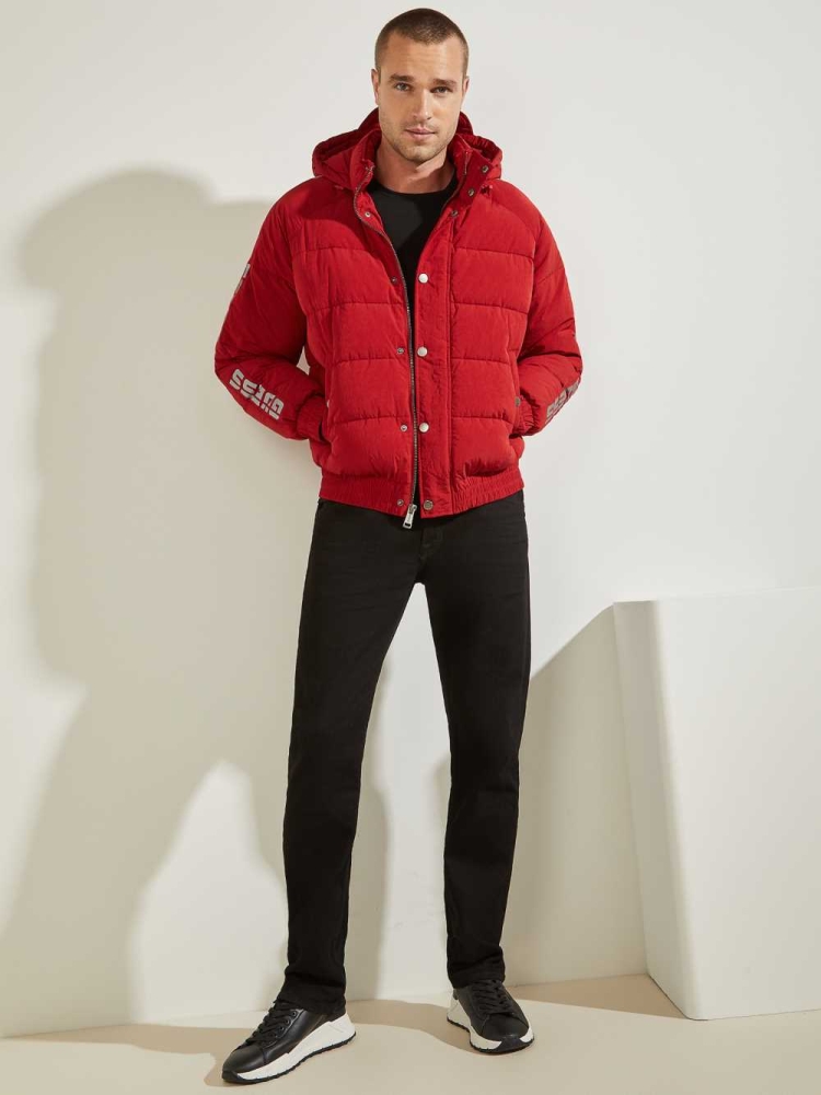 GUESS Summit Nylon Ski Puffer Men's Jackets Red | UK8657FAS