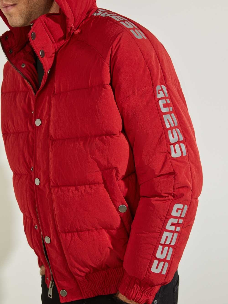 GUESS Summit Nylon Ski Puffer Men's Jackets Red | UK8657FAS