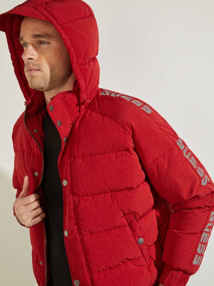 GUESS Summit Nylon Ski Puffer Men's Jackets Red | UK8657FAS