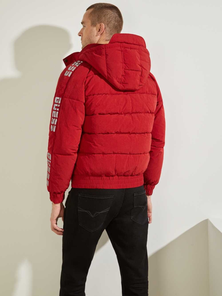 GUESS Summit Nylon Ski Puffer Men's Jackets Red | UK8657FAS