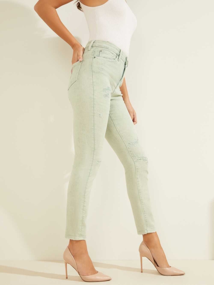 GUESS Super-High Rise Ultimate Skinny Women's Jeans Green | UK2094PAZ