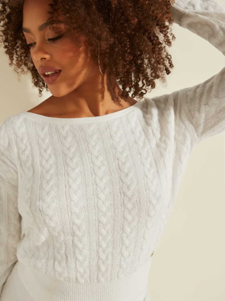 GUESS Tanya Cable Knit Women's Sweaters Cream White | UK2874HIJ