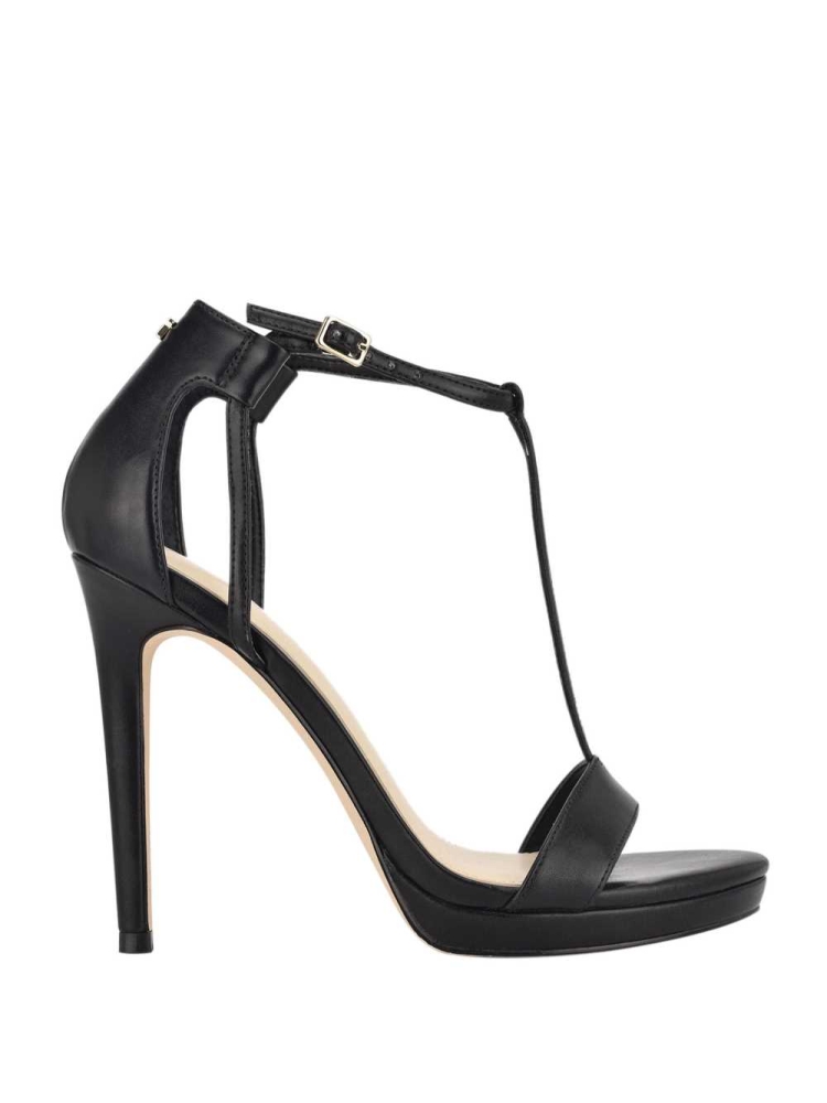 GUESS Tecru T-Strap Stilettos Women's Heels Sandals Black | UK2348ARS