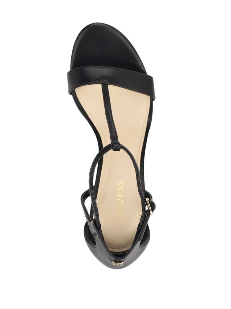 GUESS Tecru T-Strap Stilettos Women's Heels Sandals Black | UK2348ARS