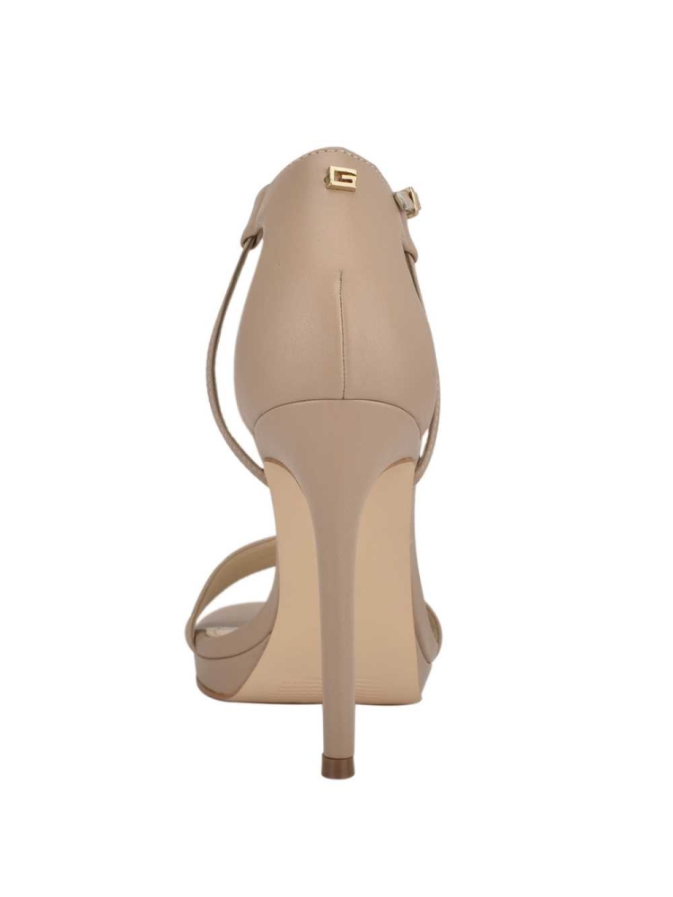 GUESS Tecru T-Strap Stilettos Women's Heels Sandals Beige | UK3720VEQ