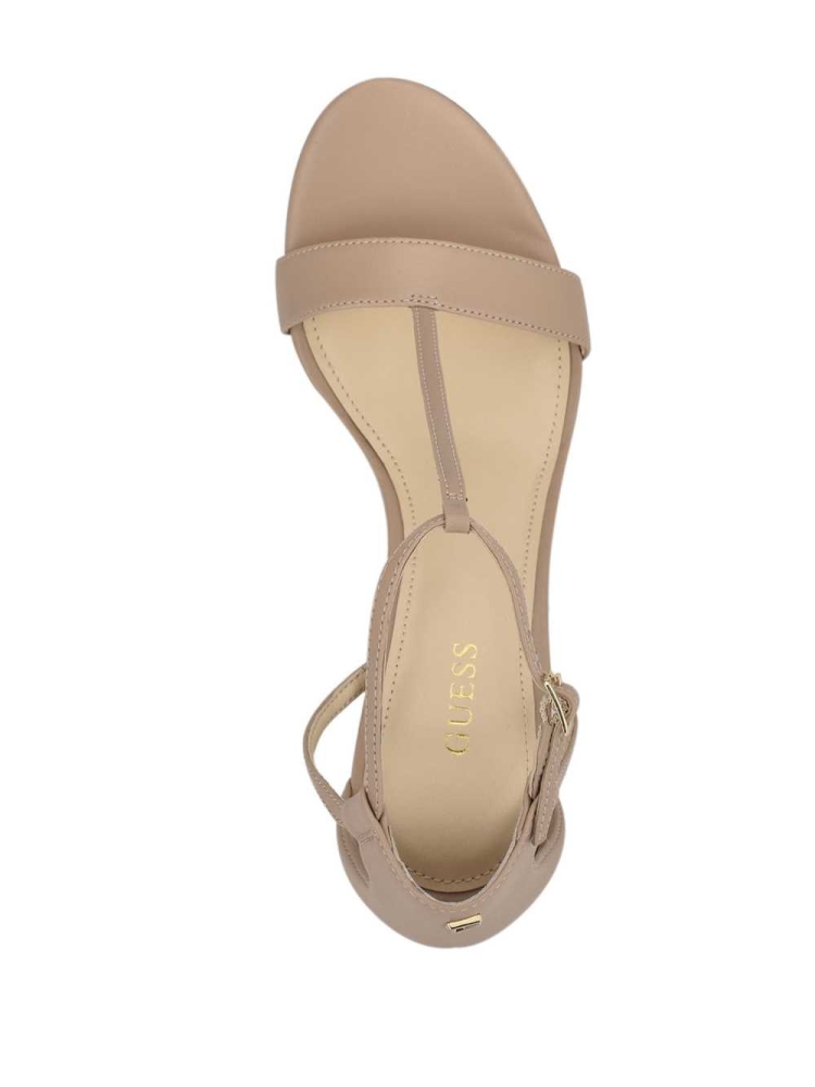 GUESS Tecru T-Strap Stilettos Women's Heels Sandals Beige | UK3720VEQ