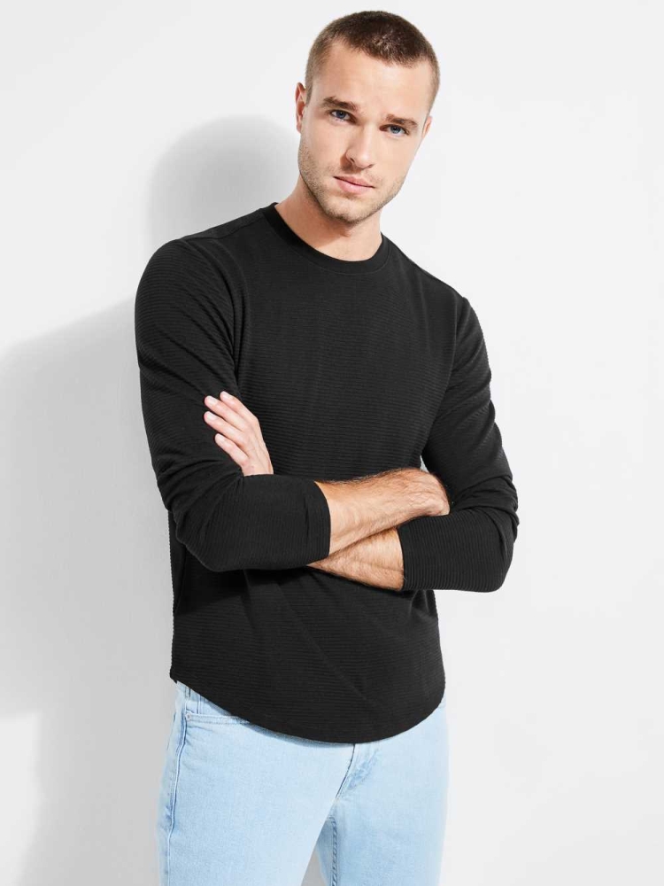 GUESS Textured Jersey Crewneck Men's Sweatshirt Black | UK2864JLG