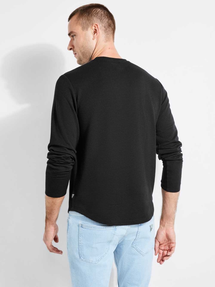 GUESS Textured Jersey Crewneck Men's Sweatshirt Black | UK2864JLG