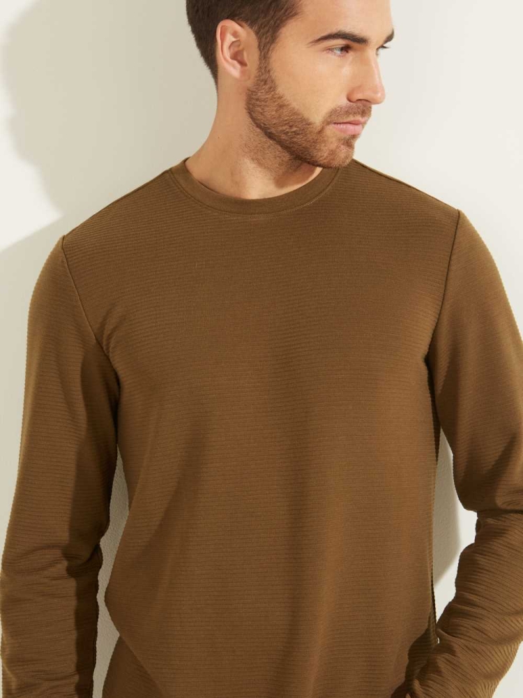 GUESS Textured Jersey Crewneck Men's Sweatshirt Green | UK4078NVS