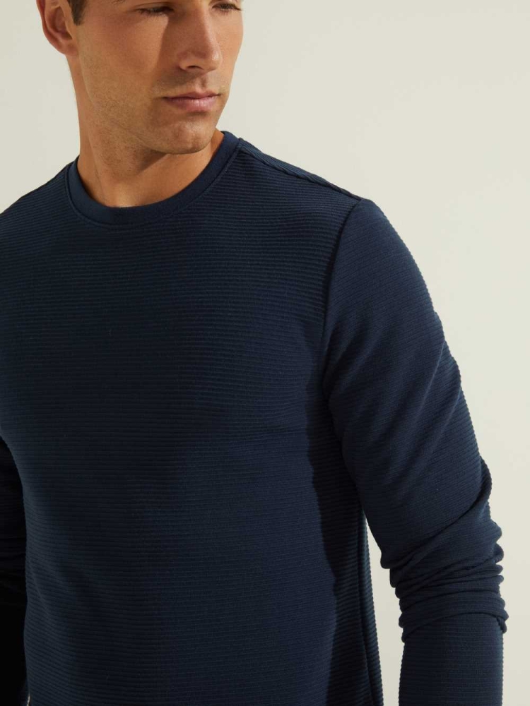 GUESS Textured Jersey Crewneck Men's Sweatshirt Blue | UK7620TAL