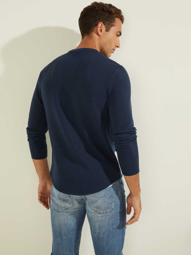 GUESS Textured Jersey Crewneck Men's Sweatshirt Blue | UK7620TAL