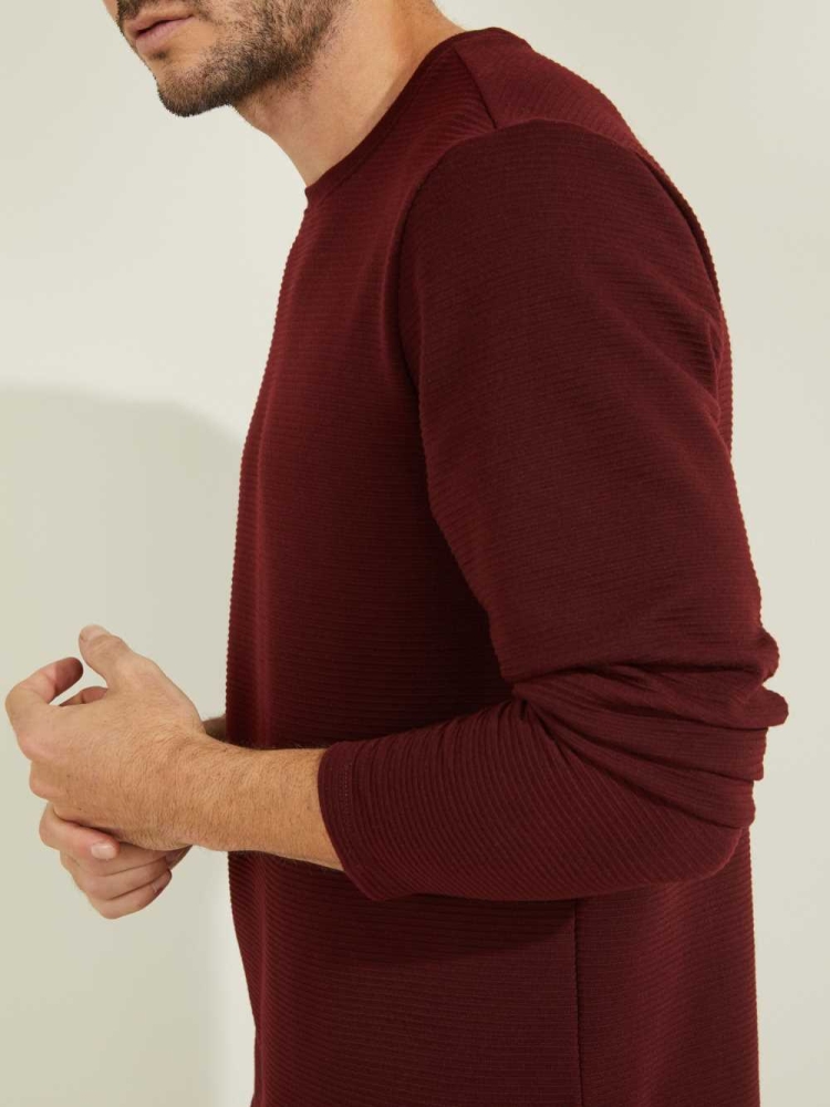 GUESS Textured Jersey Crewneck Men's Sweatshirt Burgundy | UK9238XCD