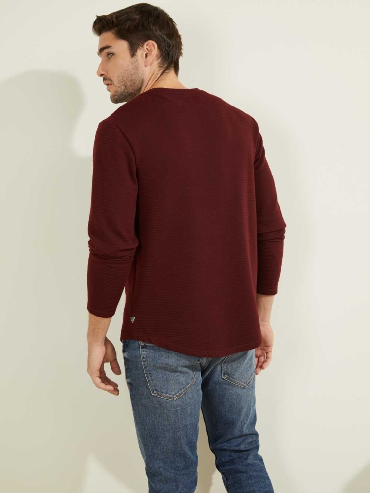 GUESS Textured Jersey Crewneck Men's Sweatshirt Burgundy | UK9238XCD