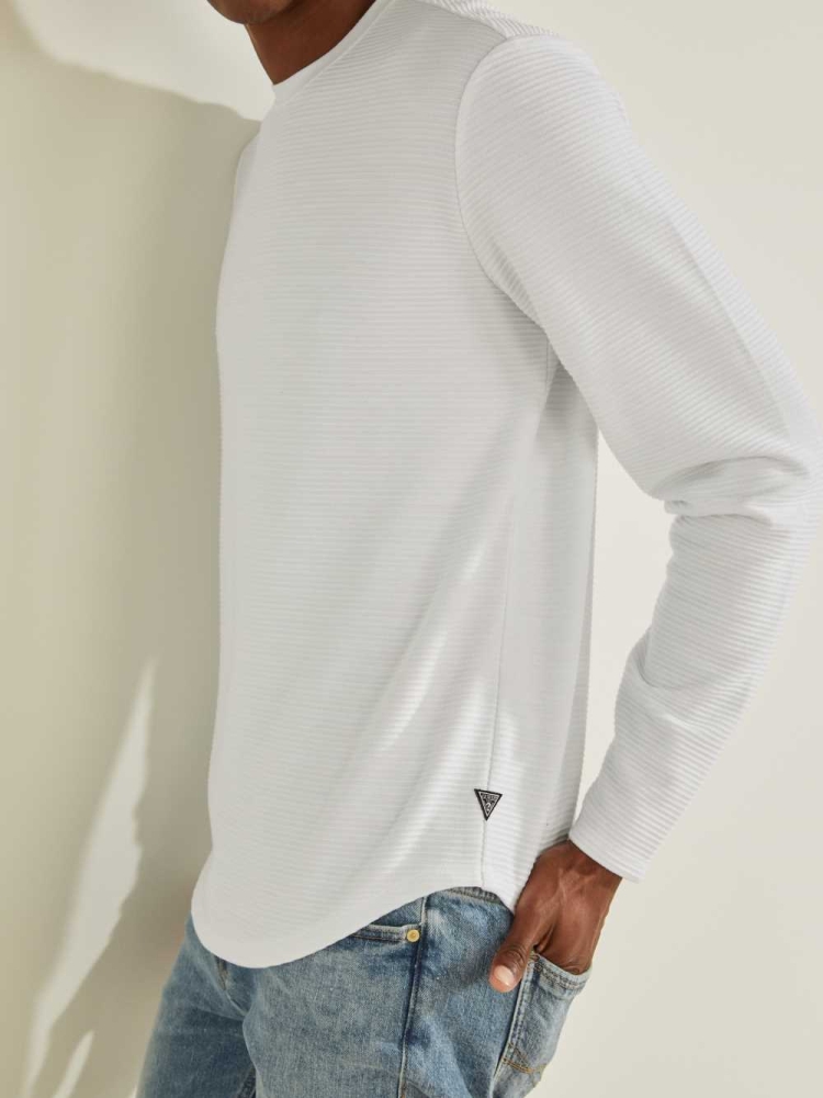 GUESS Textured Jersey Crewneck Men's Sweatshirt White Multicolor | UK9536TLU