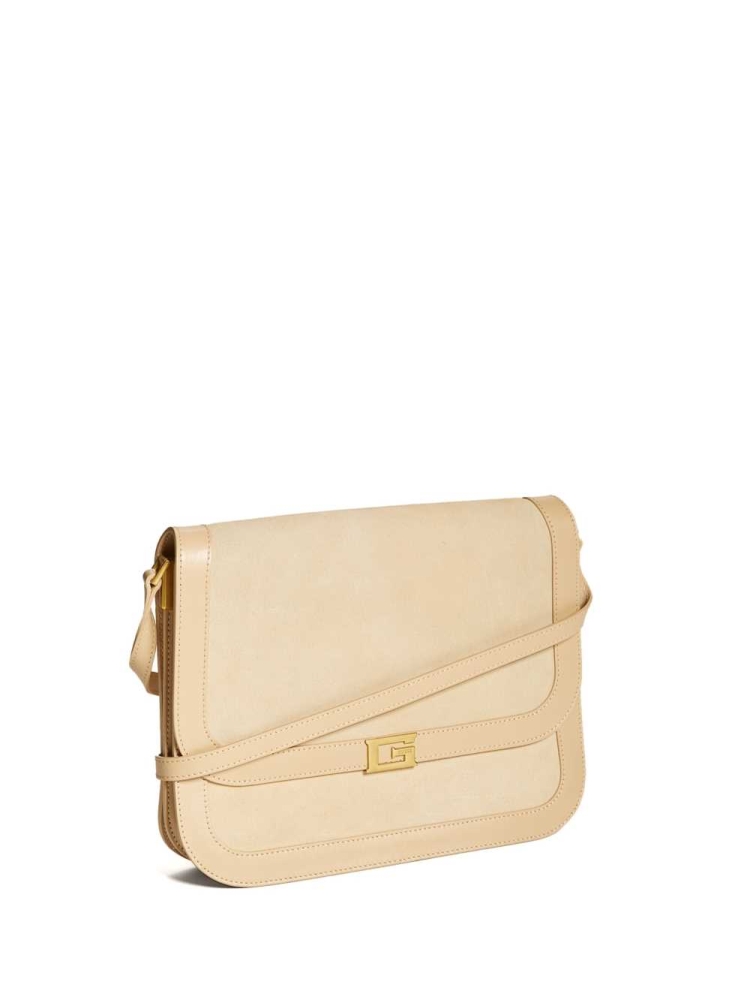 GUESS Thea Medium Flap Leather Women's Crossbodies Beige | UK8391NQM