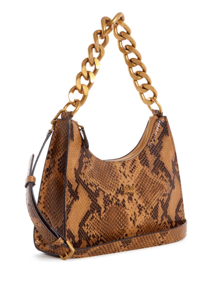 GUESS Tullia Python Hobo Women's Shoulder Bags Brown | UK4710OIF