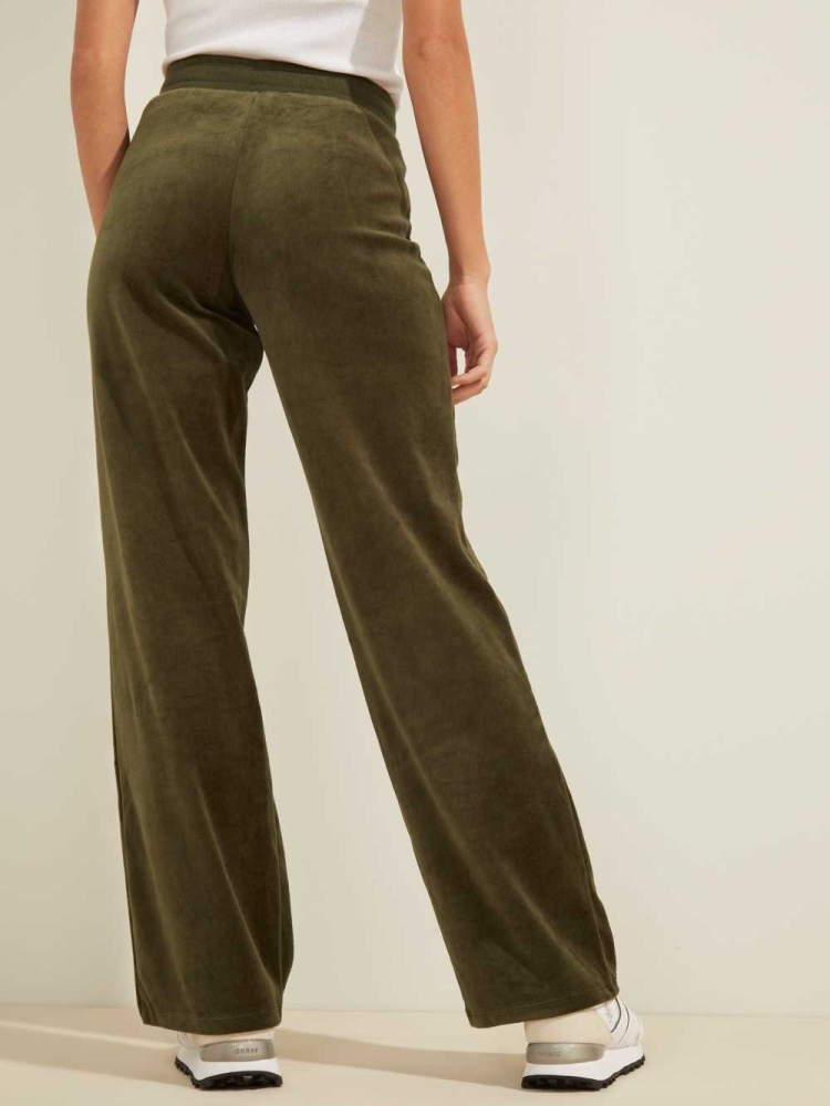 GUESS Velour Logo Women's Pants Green | UK1543HWZ