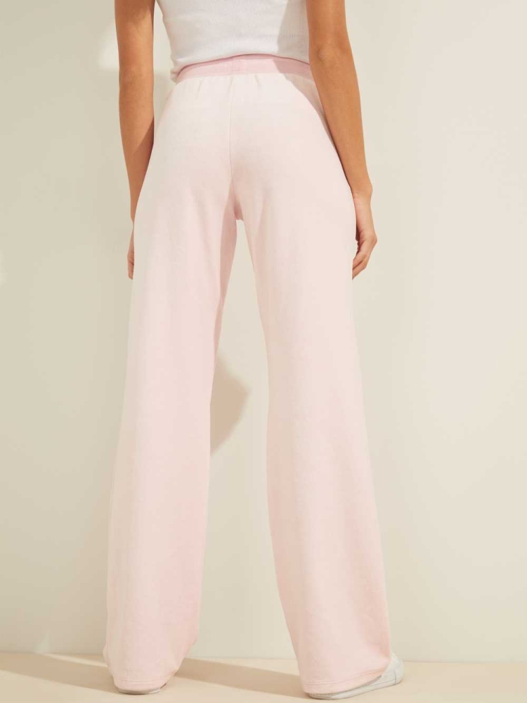 GUESS Velour Logo Women's Pants Pink | UK3601OFH