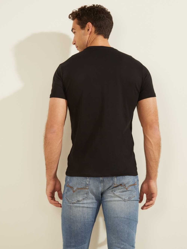 GUESS Velvet Applique Men's T-Shirts Black | UK5290XYL