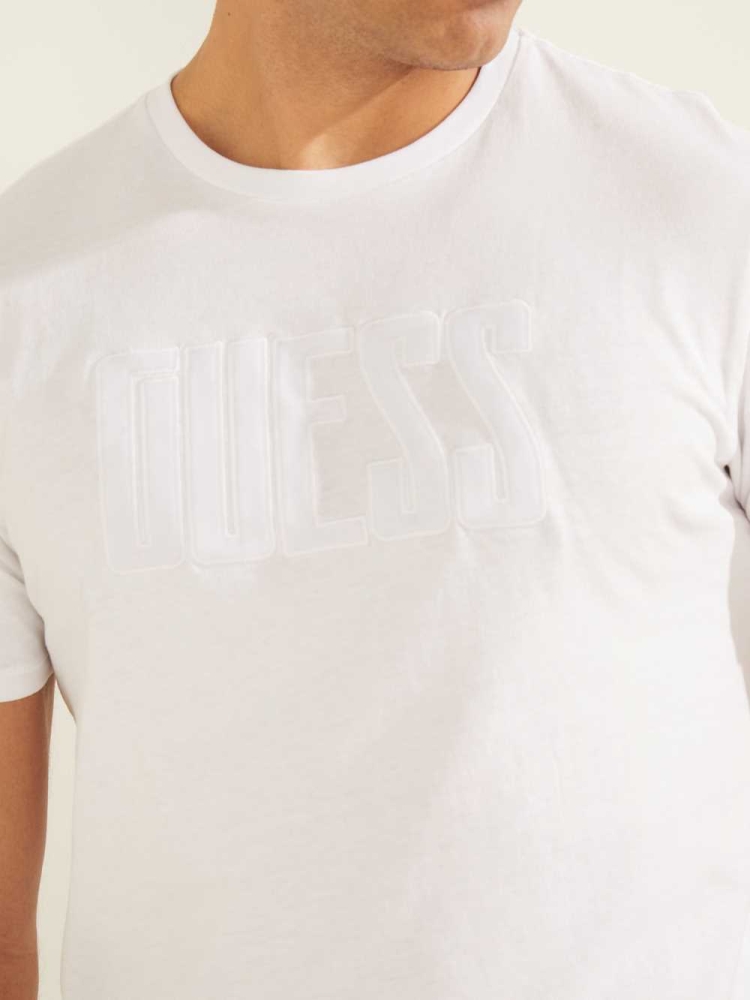 GUESS Velvet Applique Men's T-Shirts White | UK2756XEK