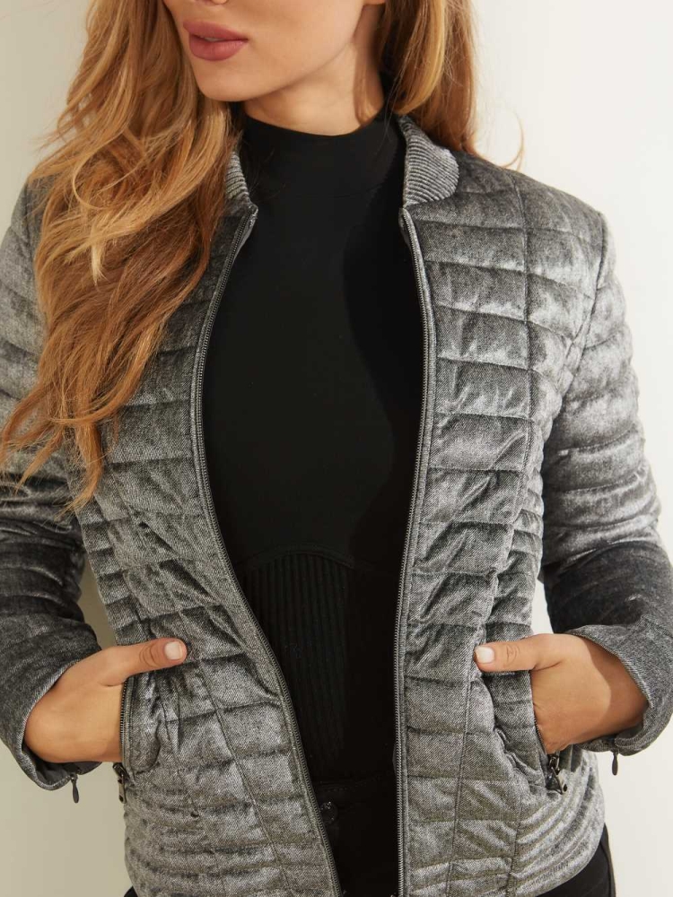 GUESS Vera Velvet Quilted Women's Jackets Grey | UK0417DWO