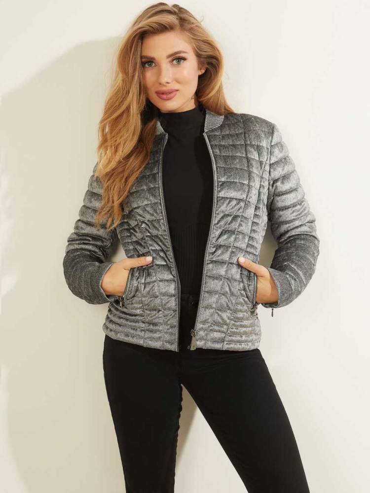 GUESS Vera Velvet Quilted Women\'s Jackets Grey | UK0417DWO