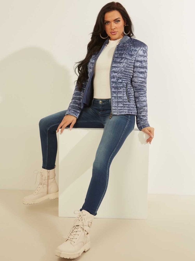 GUESS Vera Velvet Quilted Women's Jackets Blue | UK3081OZK