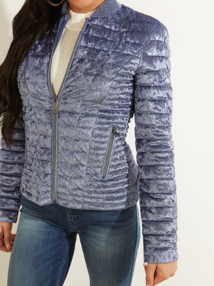 GUESS Vera Velvet Quilted Women's Jackets Blue | UK3081OZK