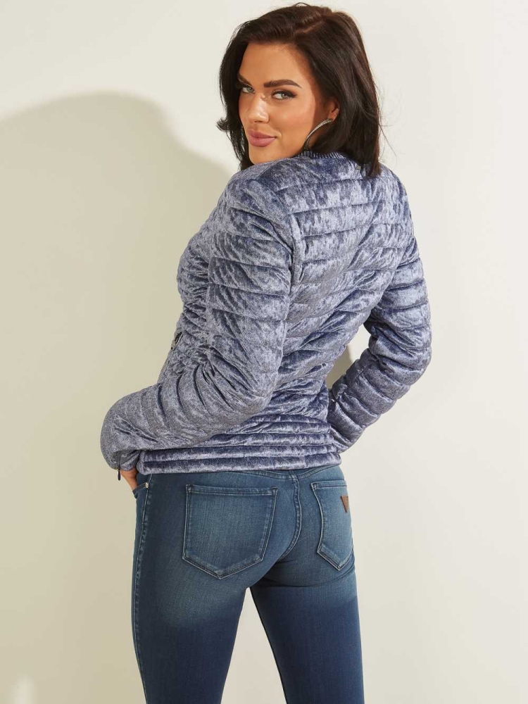 GUESS Vera Velvet Quilted Women's Jackets Blue | UK3081OZK