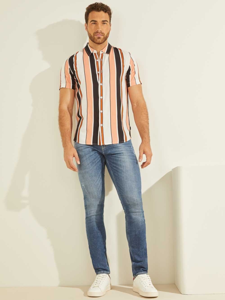 GUESS Vision Striped Men's Shirts Multicolor | UK4983PFU