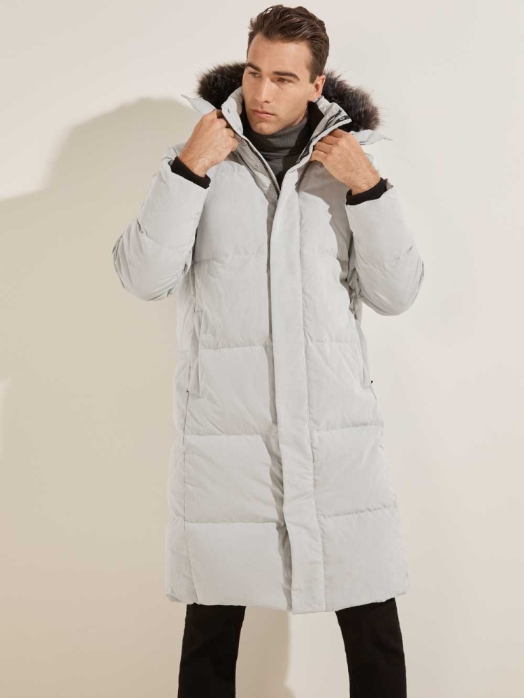 GUESS Warm Touch Long Puffer Men's Jackets White | UK4950QLT