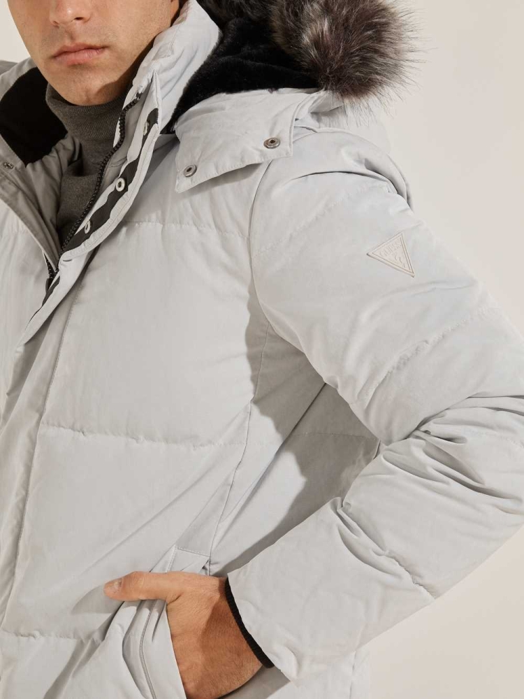 GUESS Warm Touch Long Puffer Men's Jackets White | UK4950QLT